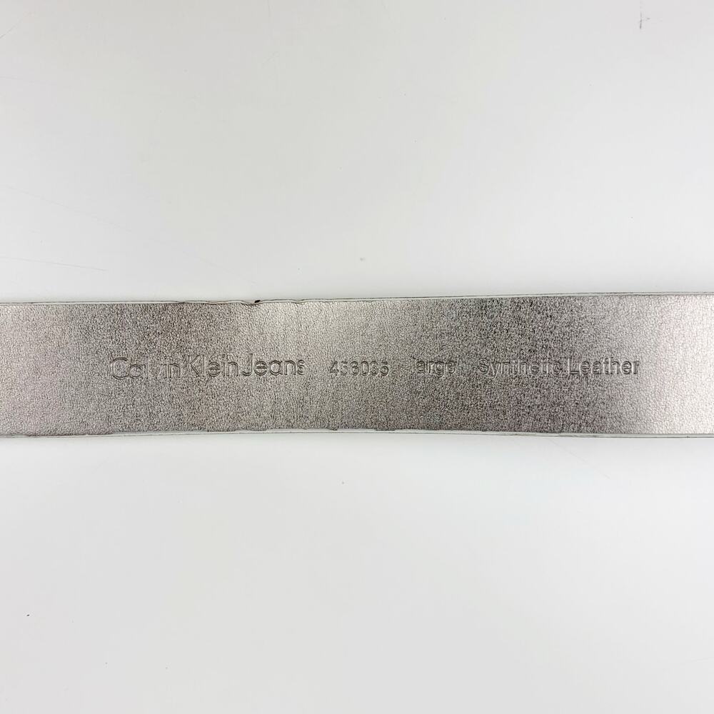 Calvin Klein Jeans White Faux Leather Belt Square Silver Color Buckle Women's L - Picture 7 of 9